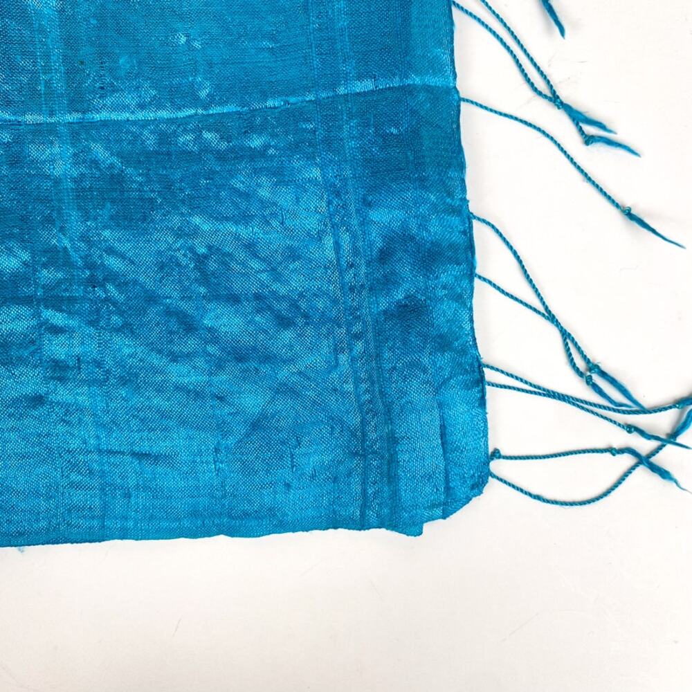 Teal Scarf 100% Silk Rectangle Fringe Scarf - Picture 3 of 5